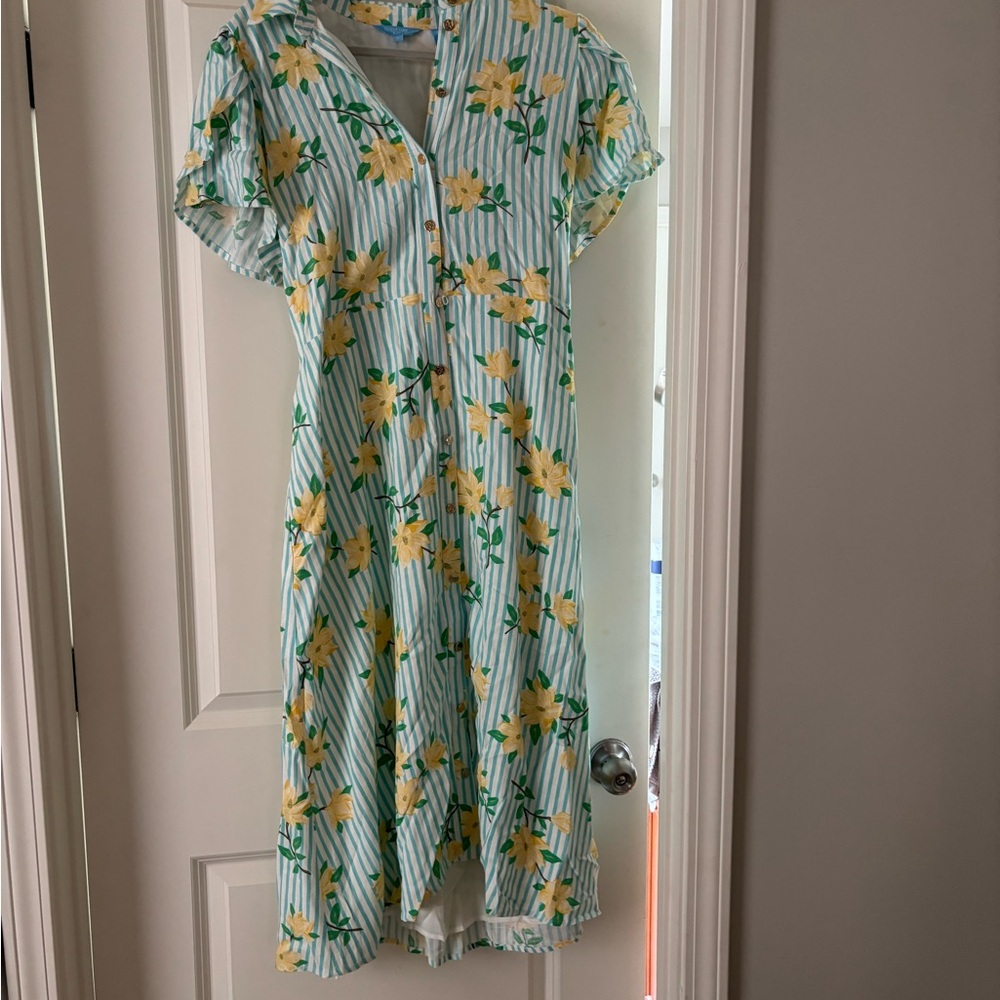 Draper James Yellow Floral Striped Midi Dress